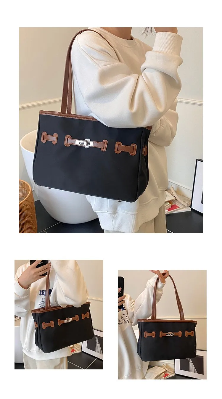 Women's Pu Leather Nylon Color Block Streetwear Square Zipper Shoulder Bag Tote Bag display picture 2
