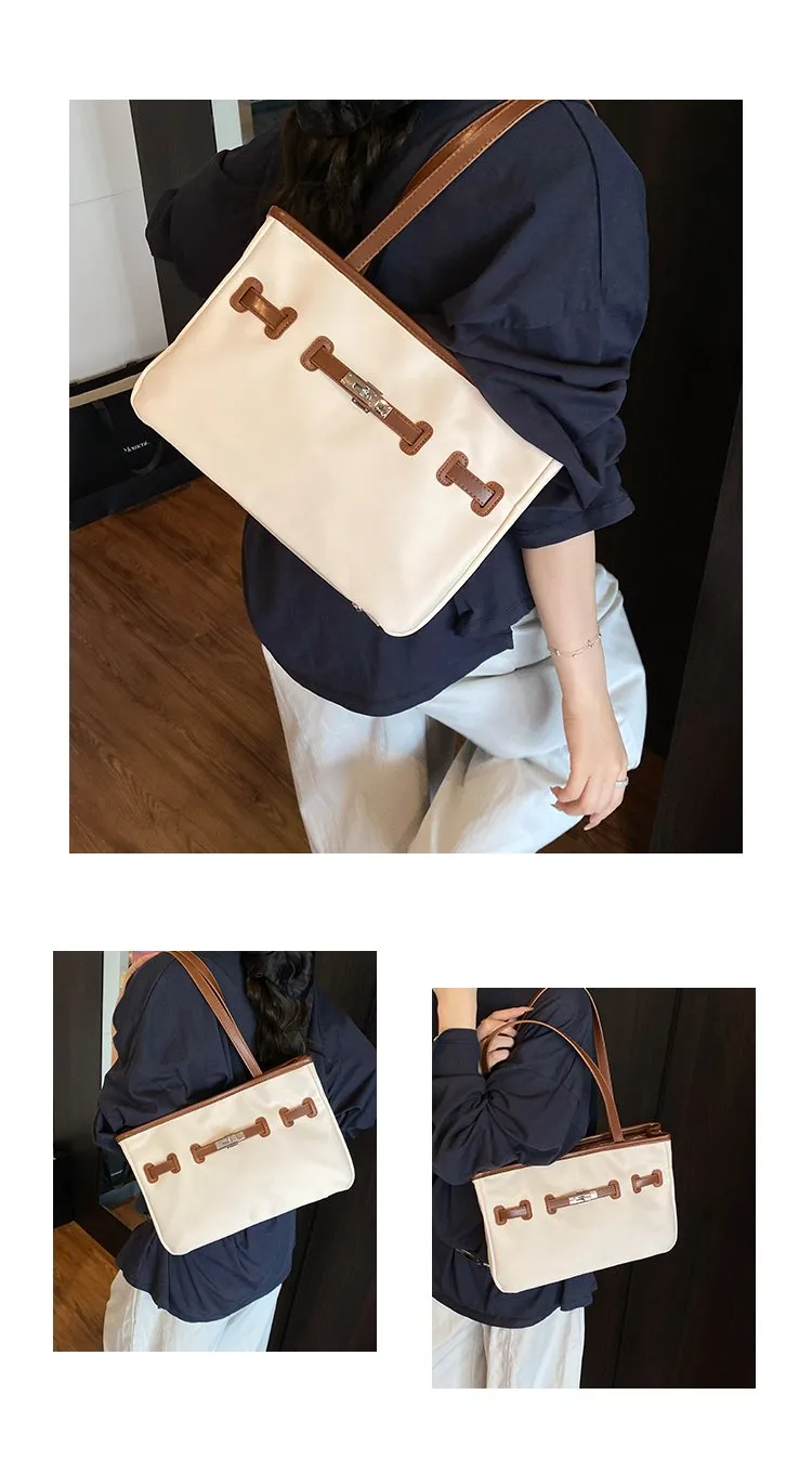 Women's Pu Leather Nylon Color Block Streetwear Square Zipper Shoulder Bag Tote Bag display picture 18