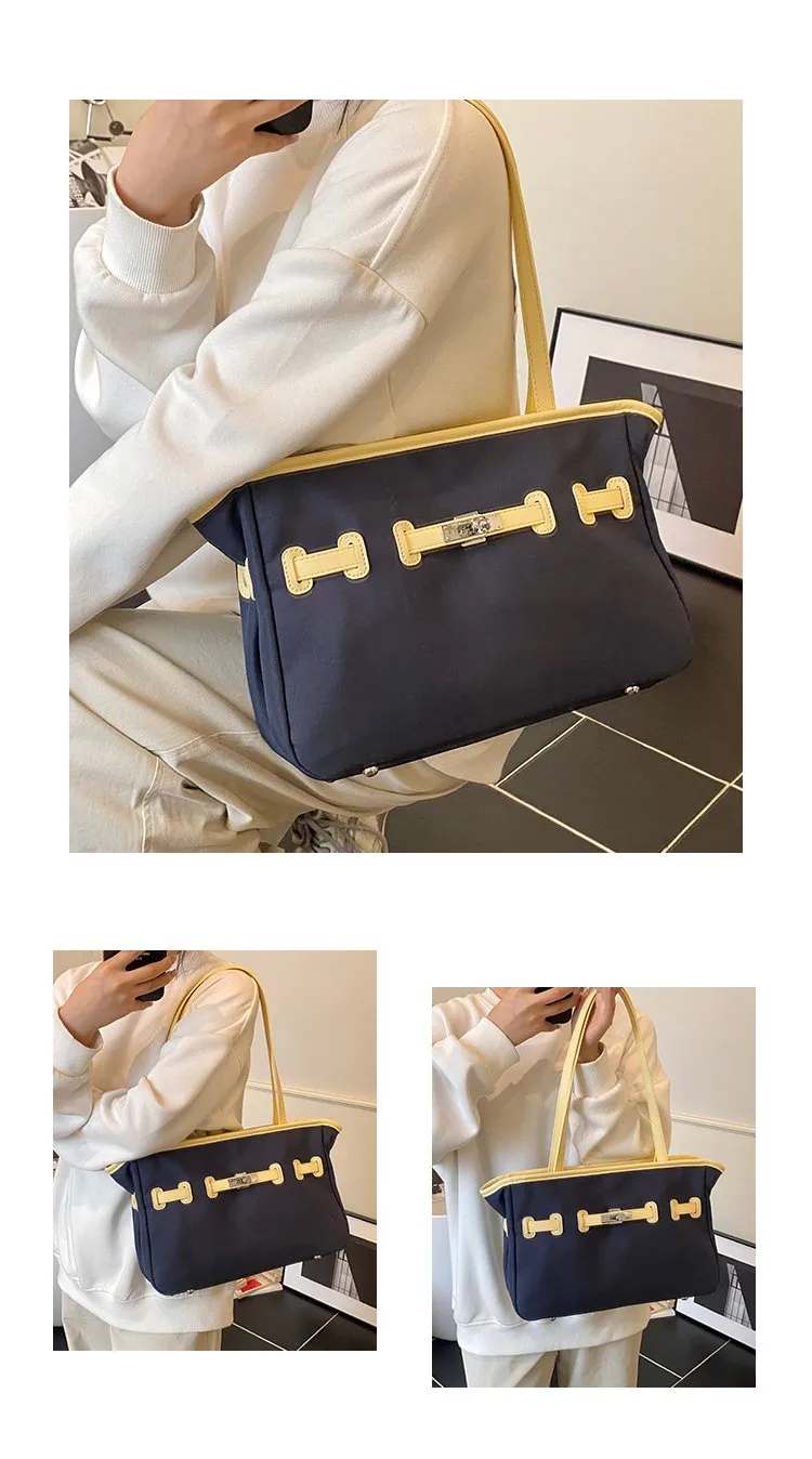 Women's Pu Leather Nylon Color Block Streetwear Square Zipper Shoulder Bag Tote Bag display picture 24