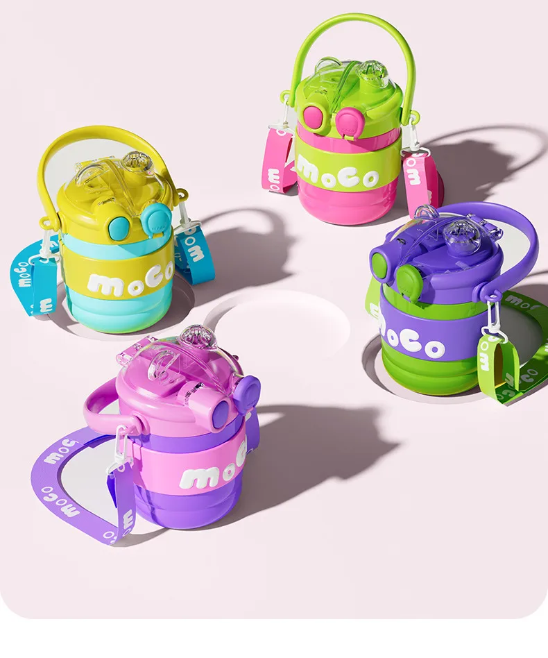 New Anti-fall Vacuum 316 Stainless Steel Children's Thermos Cup High-value Cute Straw Cup Double Drinking Portable display picture 3