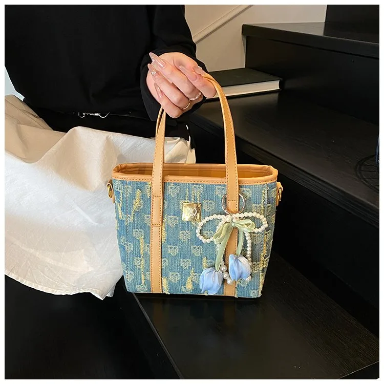 Women's Pu Leather Denim Color Block Streetwear Square Zipper Shoulder Bag display picture 21