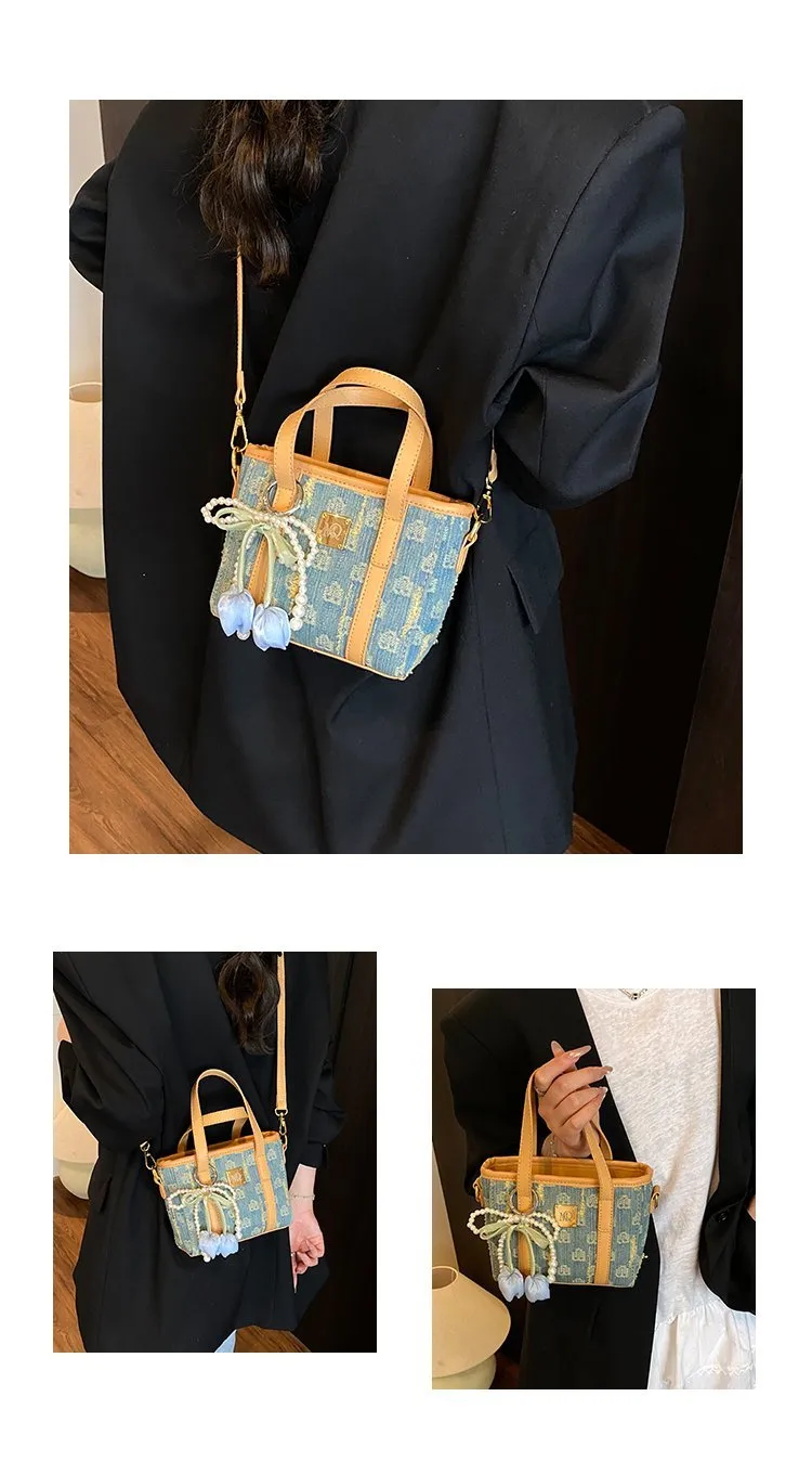 Women's Pu Leather Denim Color Block Streetwear Square Zipper Shoulder Bag display picture 20