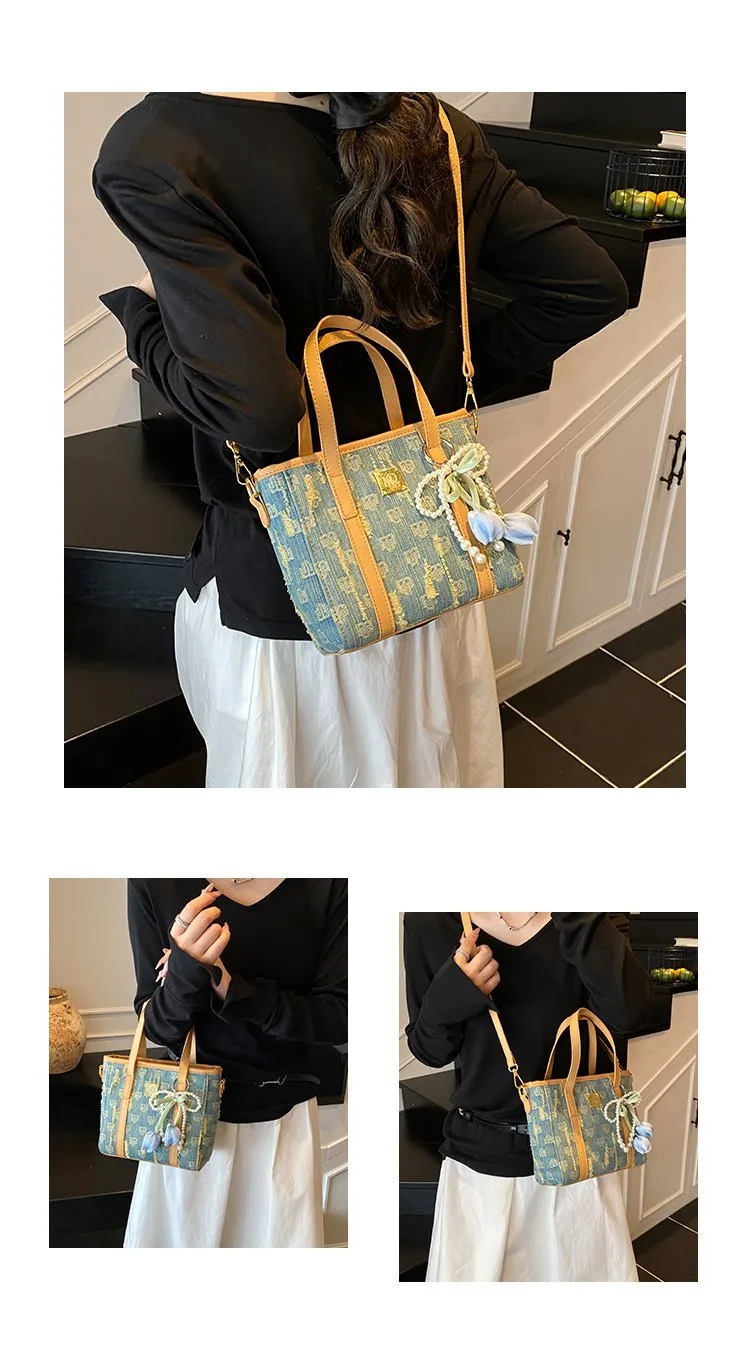 Women's Pu Leather Denim Color Block Streetwear Square Zipper Shoulder Bag display picture 22