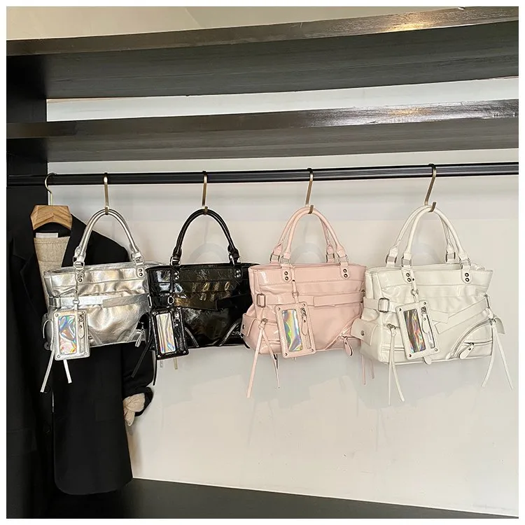 Women's Pu Leather Solid Color Streetwear Square Zipper Shoulder Bag Tote Bag display picture 2