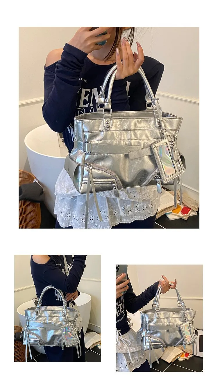 Women's Pu Leather Solid Color Streetwear Square Zipper Shoulder Bag Tote Bag display picture 4