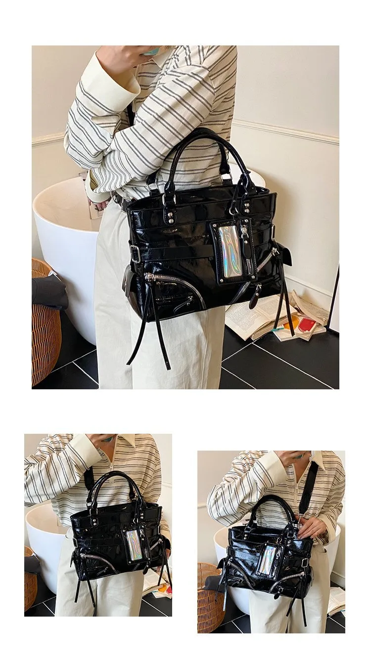 Women's Pu Leather Solid Color Streetwear Square Zipper Shoulder Bag Tote Bag display picture 5