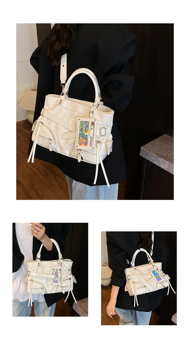 Women's Pu Leather Solid Color Streetwear Square Zipper Shoulder Bag Tote Bag display picture 6