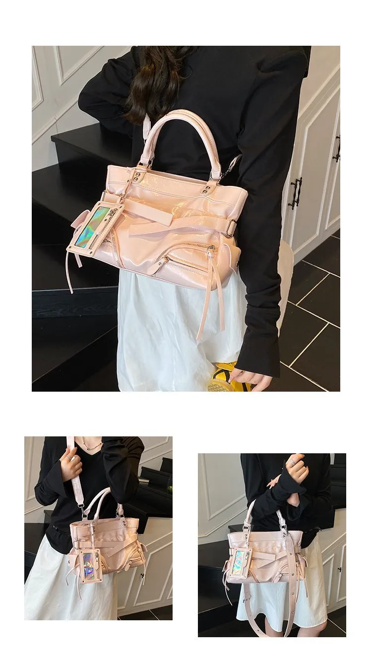 Women's Pu Leather Solid Color Streetwear Square Zipper Shoulder Bag Tote Bag display picture 13