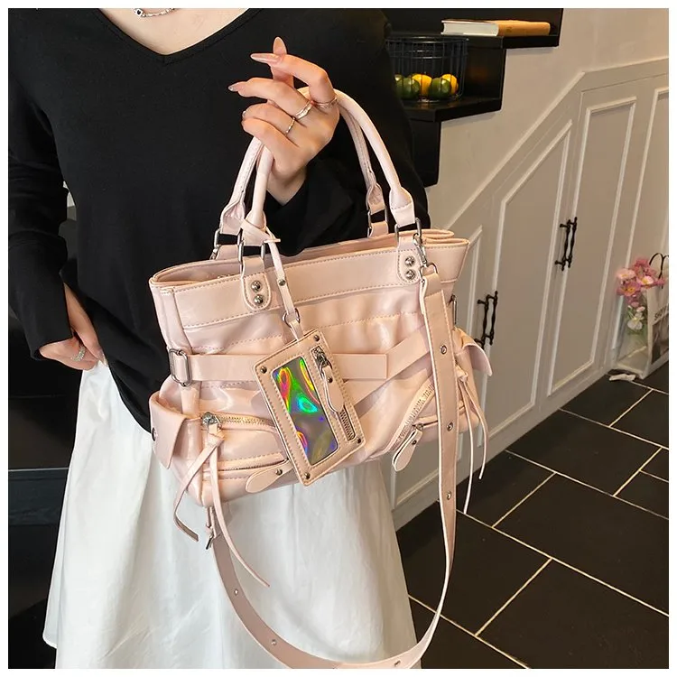 Women's Pu Leather Solid Color Streetwear Square Zipper Shoulder Bag Tote Bag display picture 11