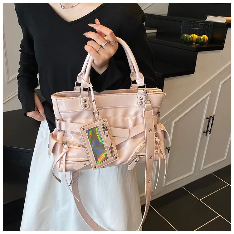 Women's Pu Leather Solid Color Streetwear Square Zipper Shoulder Bag Tote Bag display picture 7