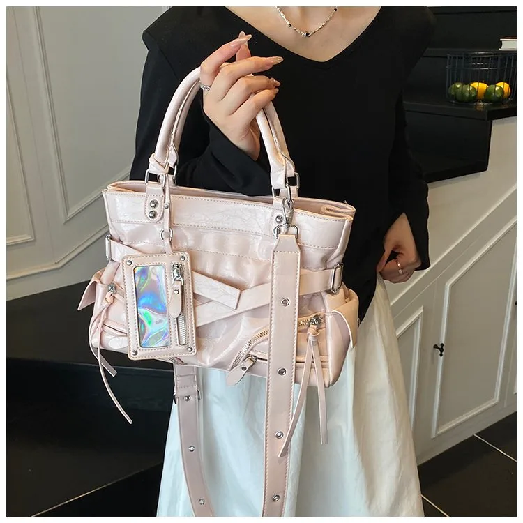 Women's Pu Leather Solid Color Streetwear Square Zipper Shoulder Bag Tote Bag display picture 8