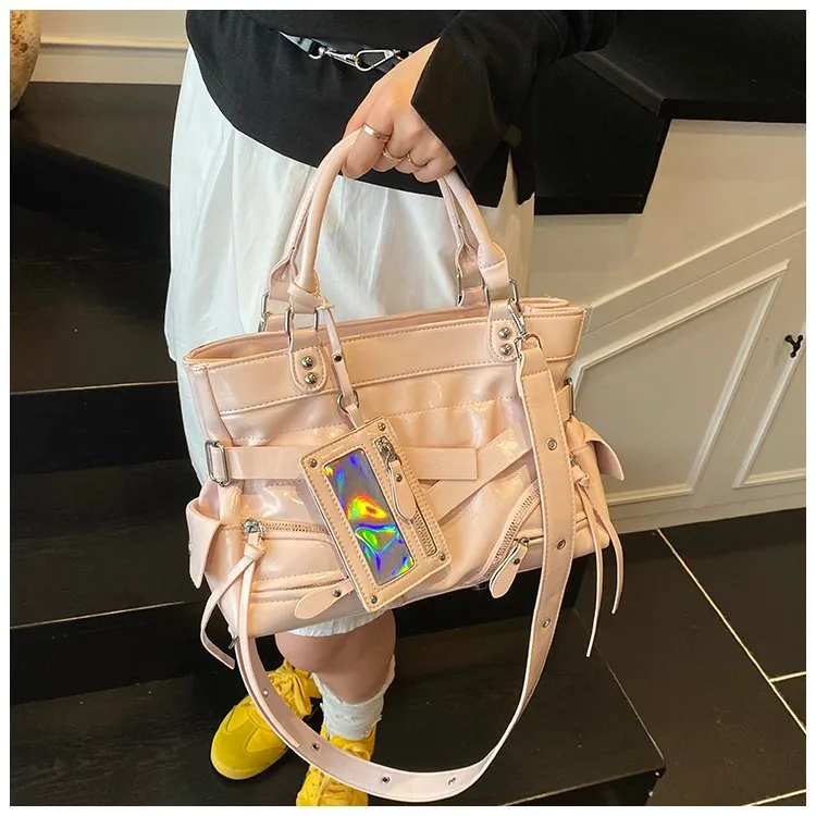 Women's Pu Leather Solid Color Streetwear Square Zipper Shoulder Bag Tote Bag display picture 15