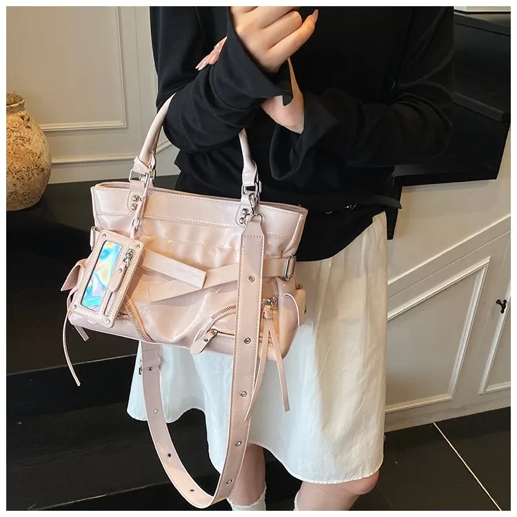 Women's Pu Leather Solid Color Streetwear Square Zipper Shoulder Bag Tote Bag display picture 12