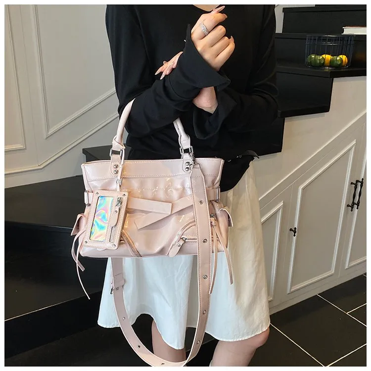 Women's Pu Leather Solid Color Streetwear Square Zipper Shoulder Bag Tote Bag display picture 9