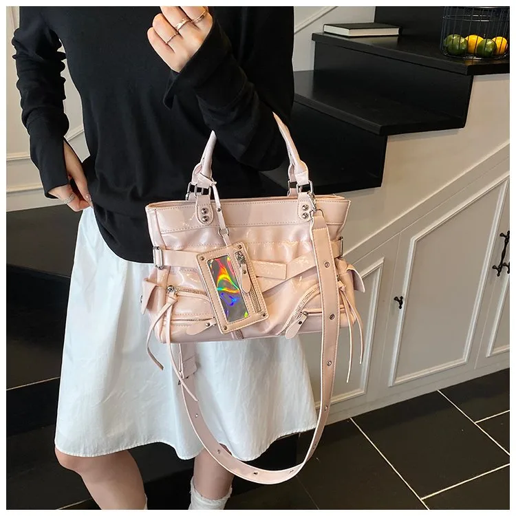 Women's Pu Leather Solid Color Streetwear Square Zipper Shoulder Bag Tote Bag display picture 19