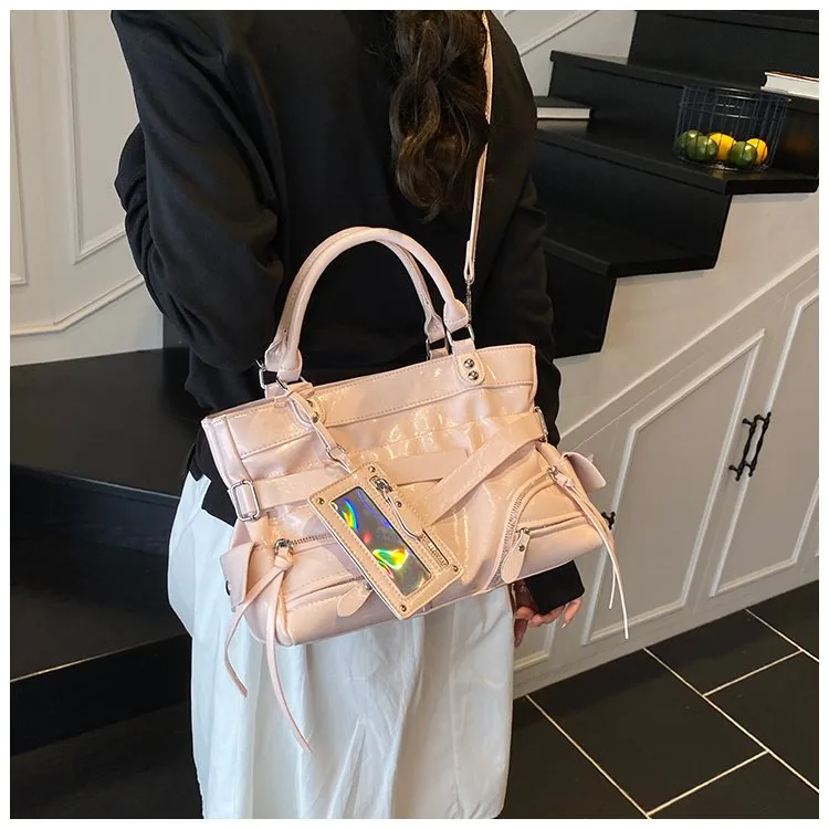 Women's Pu Leather Solid Color Streetwear Square Zipper Shoulder Bag Tote Bag display picture 10