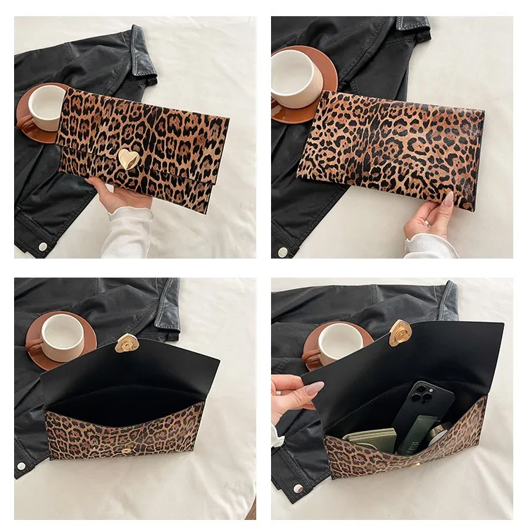 Women's Pu Leather Color Block Leopard Elegant Streetwear Square Magnetic Buckle Flip Cover Clutch Bag display picture 10
