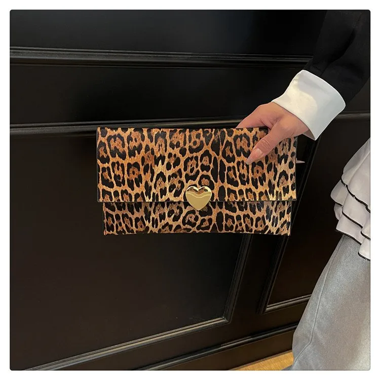 Women's Pu Leather Color Block Leopard Elegant Streetwear Square Magnetic Buckle Flip Cover Clutch Bag display picture 16