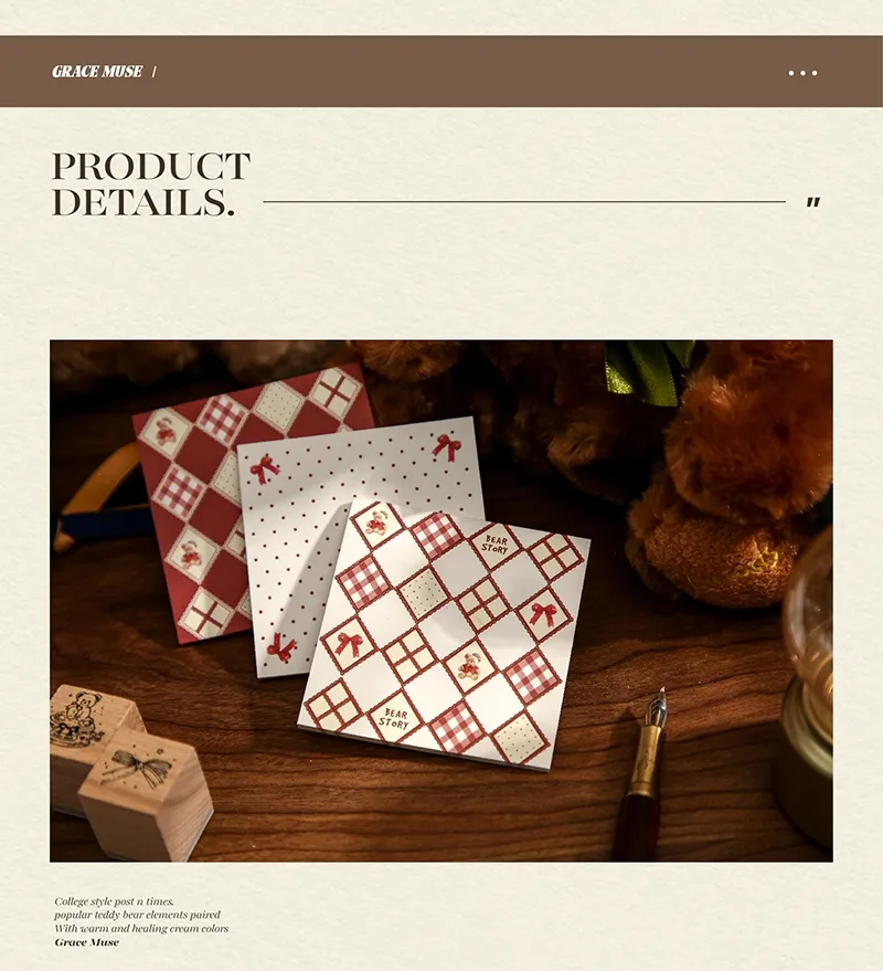 1 Piece 1 Set Cartoon Plaid Bear Class Learning School Paper Retro Sticky Note display picture 2