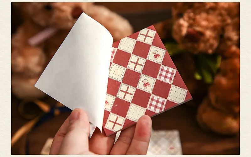1 Piece 1 Set Cartoon Plaid Bear Class Learning School Paper Retro Sticky Note display picture 8