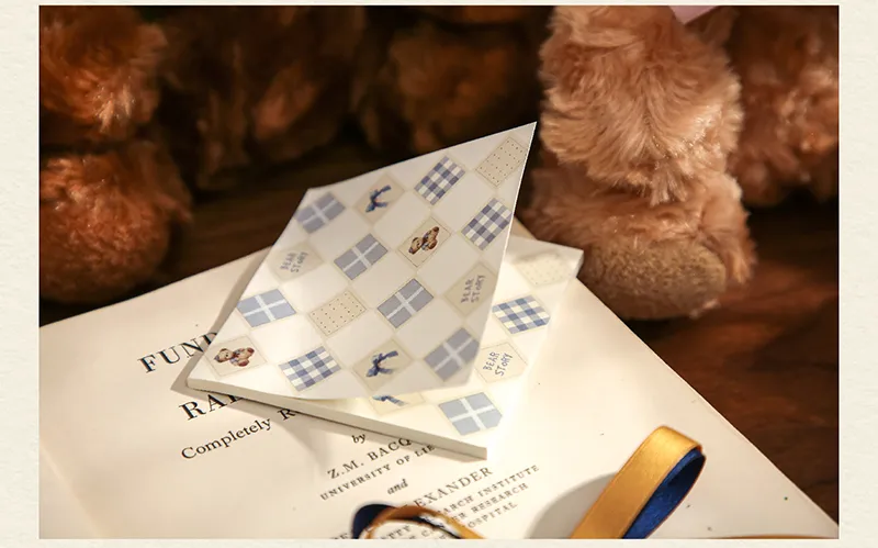 1 Piece 1 Set Cartoon Plaid Bear Class Learning School Paper Retro Sticky Note display picture 6