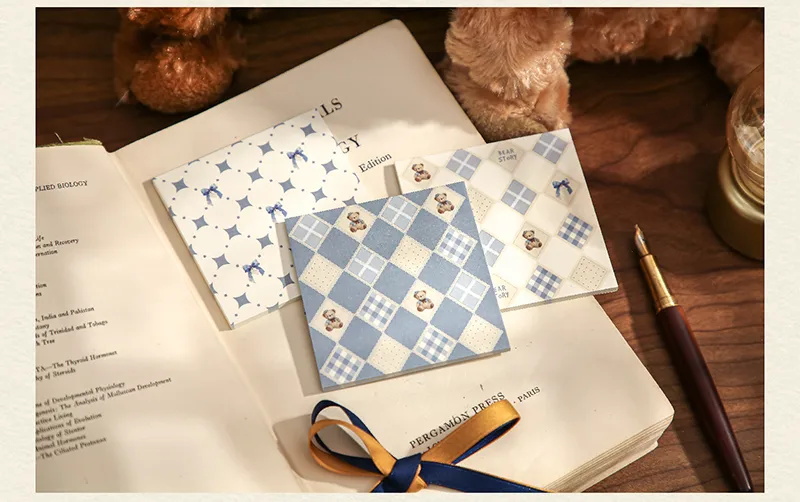 1 Piece 1 Set Cartoon Plaid Bear Class Learning School Paper Retro Sticky Note display picture 7