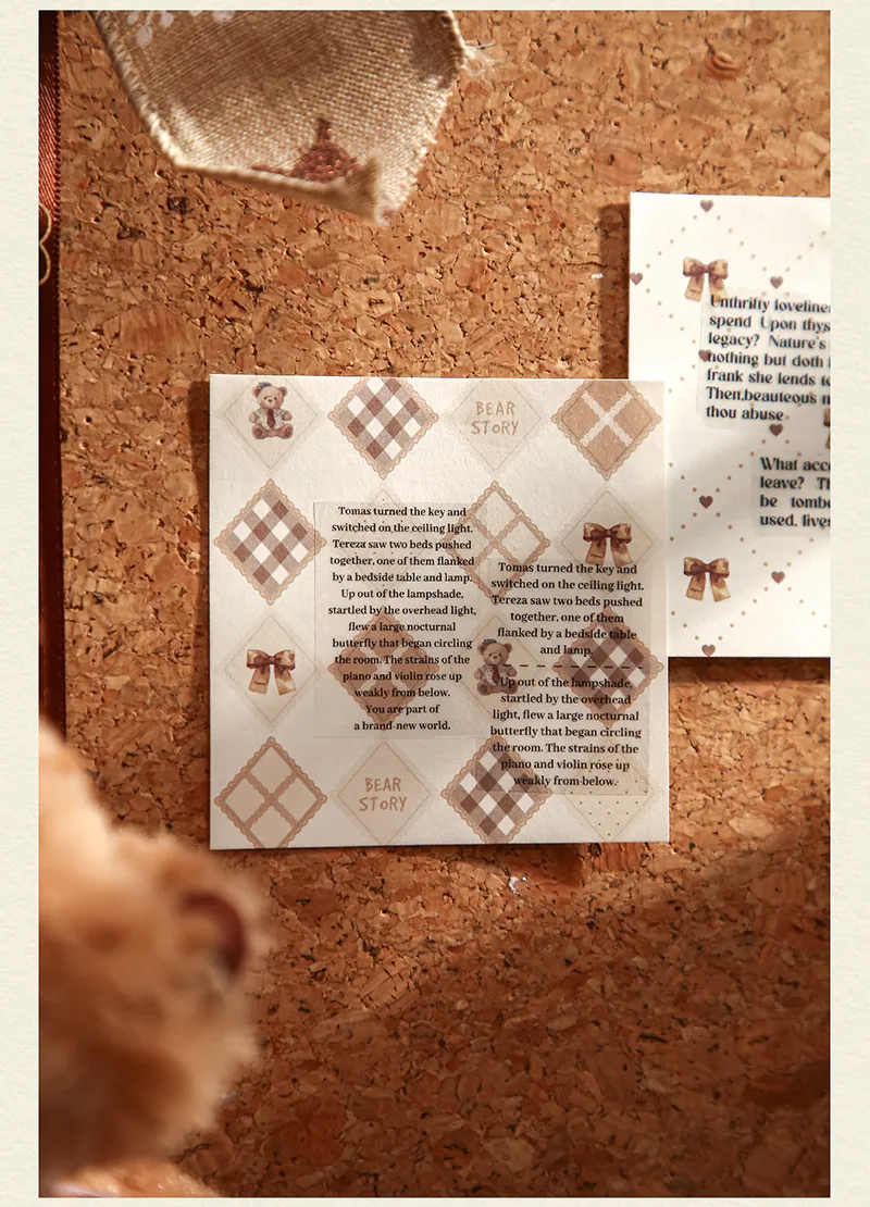 1 Piece 1 Set Cartoon Plaid Bear Class Learning School Paper Retro Sticky Note display picture 10