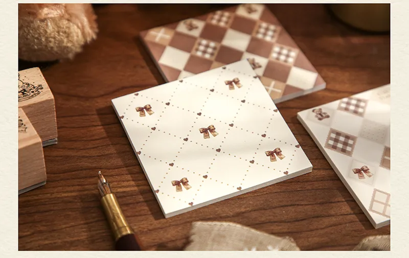 1 Piece 1 Set Cartoon Plaid Bear Class Learning School Paper Retro Sticky Note display picture 11