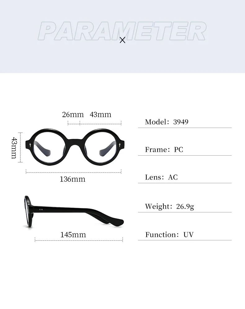 Retro Simple Style Framework Glasses PC UV400 Protection Round Frame Full Frame Glasses display picture 5