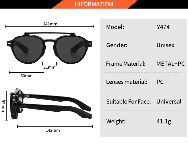 Pilot Flip Punk Sunglasses 4474 Endoscope Anti-blue Light Can Be Equipped With Myopia  Personalized Sunglasses display picture 4