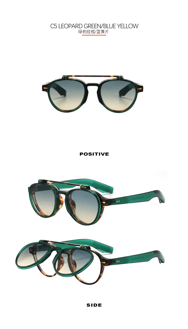 Pilot Flip Punk Sunglasses 4474 Endoscope Anti-blue Light Can Be Equipped With Myopia  Personalized Sunglasses display picture 10