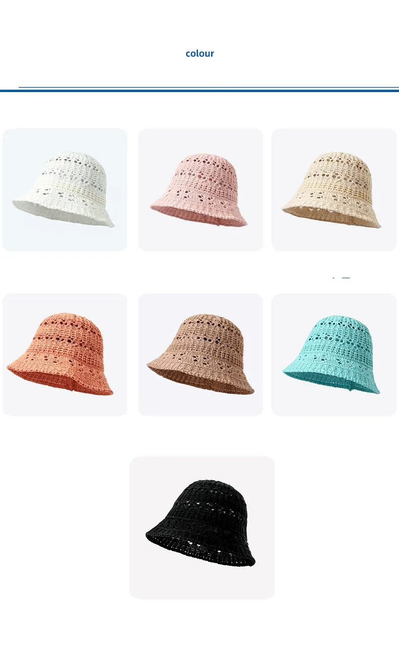 Net Red Knitted Hollow New Fisherman Hat Summer Sunscreen Cap Children's Outdoor Portable Foldable Sun Hat Wholesale display picture 2