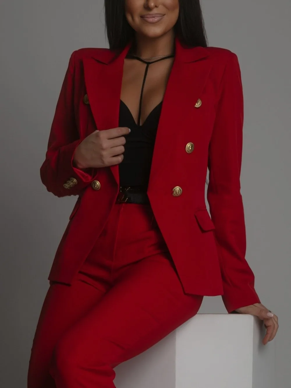 Designed  Wish Explosions Spring Best Selling Long Sleeve Double-breasted Solid Color Stand Collar Small Suit display picture 29