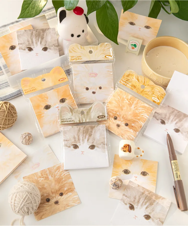 Mo Mo Non-Adhesive Sticky Notes Cute Pet Stickers Series Cute Hand-Drawn Illustrations Journal Wall Decoration Message Paper display picture 1