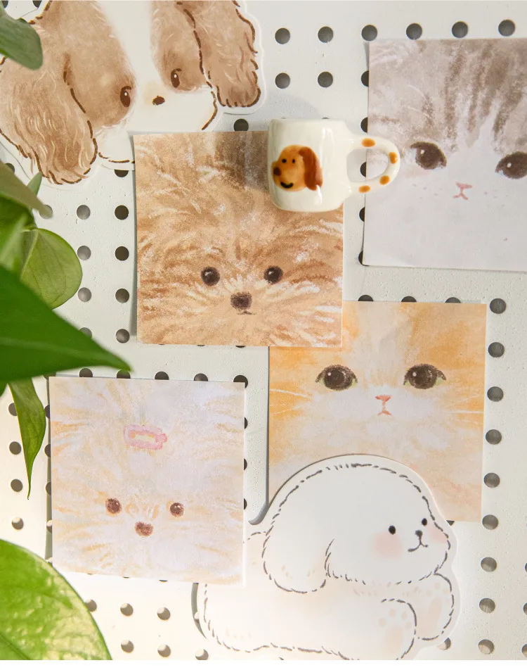 Mo Mo Non-Adhesive Sticky Notes Cute Pet Stickers Series Cute Hand-Drawn Illustrations Journal Wall Decoration Message Paper display picture 2