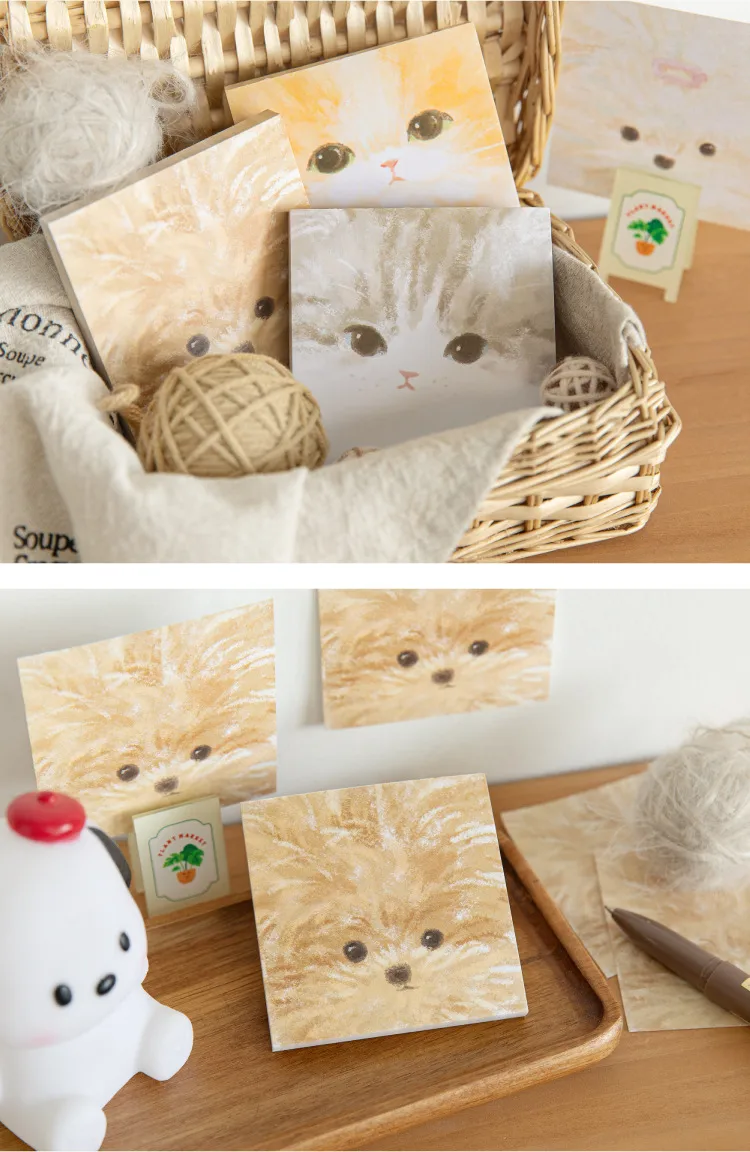 Mo Mo Non-Adhesive Sticky Notes Cute Pet Stickers Series Cute Hand-Drawn Illustrations Journal Wall Decoration Message Paper display picture 4