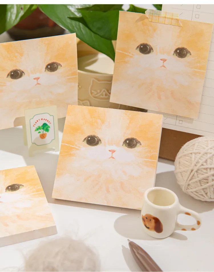 Mo Mo Non-Adhesive Sticky Notes Cute Pet Stickers Series Cute Hand-Drawn Illustrations Journal Wall Decoration Message Paper display picture 6