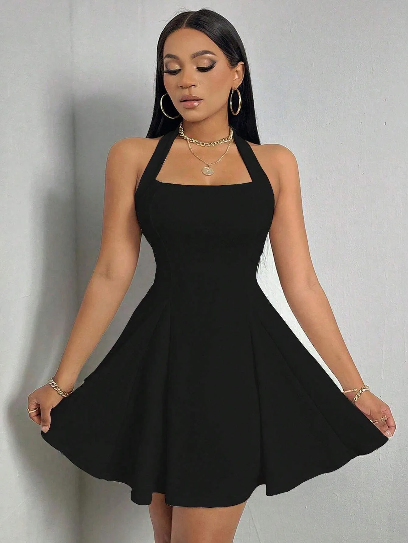 Y2K Ins New  Europe And The United States  Women's Sexy Hanging Neck Backless Waist A Word Big Skirt Dress display picture 8