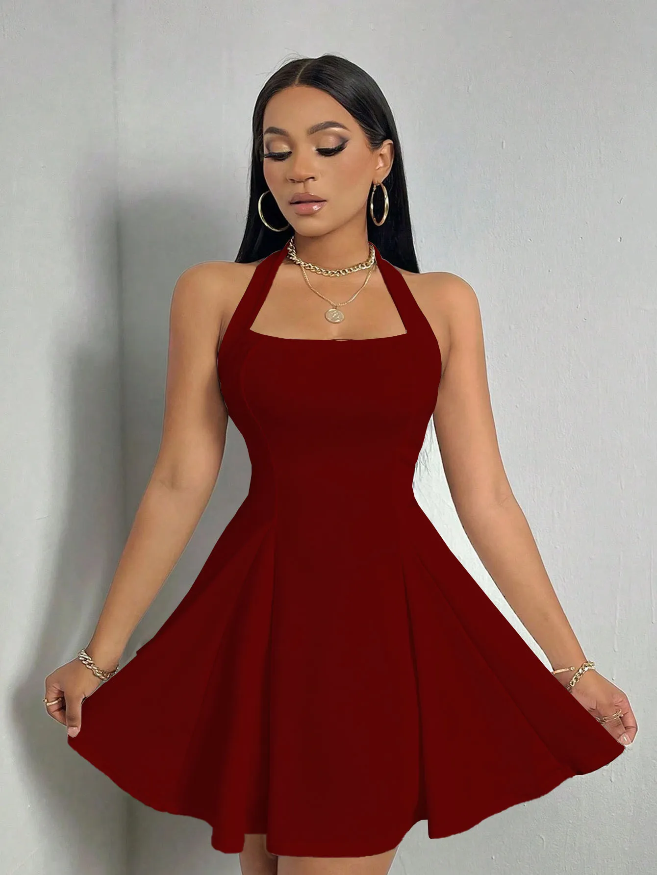 Y2K Ins New  Europe And The United States  Women's Sexy Hanging Neck Backless Waist A Word Big Skirt Dress display picture 20