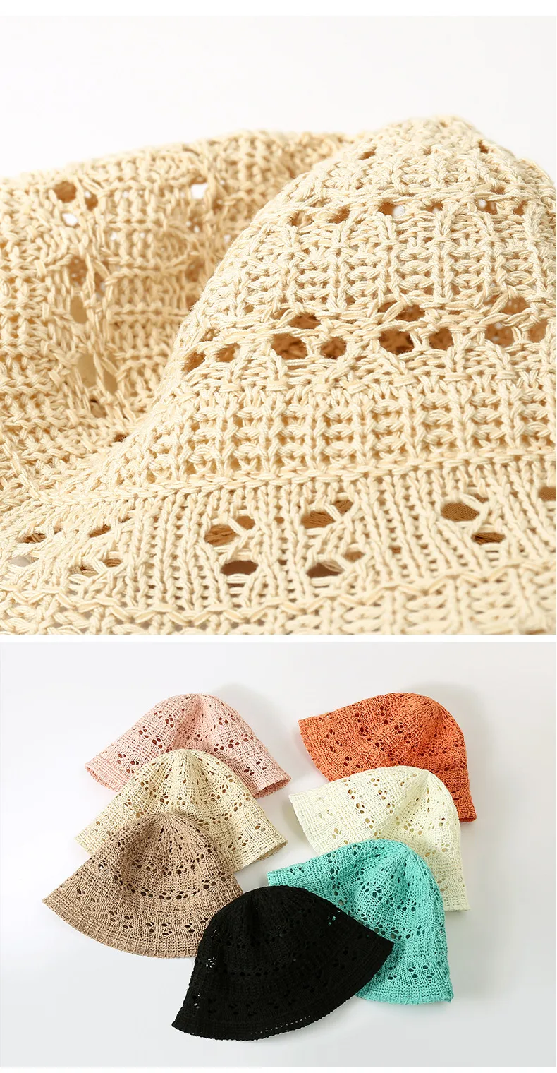 Net Red Knitted Hollow New Fisherman Hat Summer Sunscreen Cap Children's Outdoor Portable Foldable Sun Hat Wholesale display picture 7