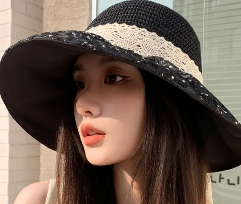 New Style Summer New Hat Female Sweet Temperament Mesh Floral Fisherman Hat Lace Ribbon Bow Sun Hat display picture 3