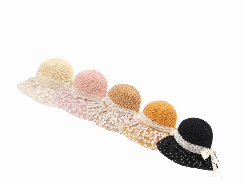 New Style Summer New Hat Female Sweet Temperament Mesh Floral Fisherman Hat Lace Ribbon Bow Sun Hat display picture 4