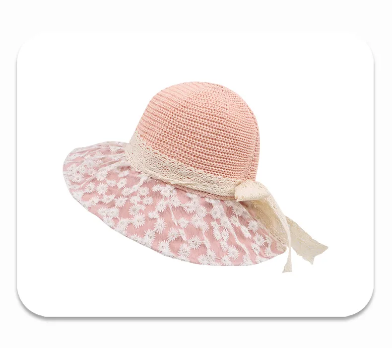 New Style Summer New Hat Female Sweet Temperament Mesh Floral Fisherman Hat Lace Ribbon Bow Sun Hat display picture 5
