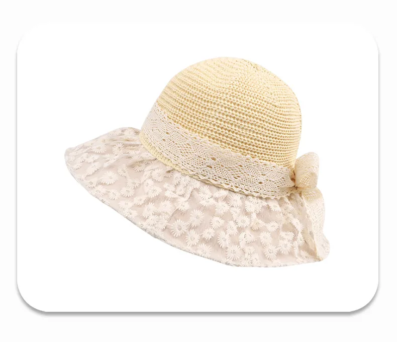 New Style Summer New Hat Female Sweet Temperament Mesh Floral Fisherman Hat Lace Ribbon Bow Sun Hat display picture 6