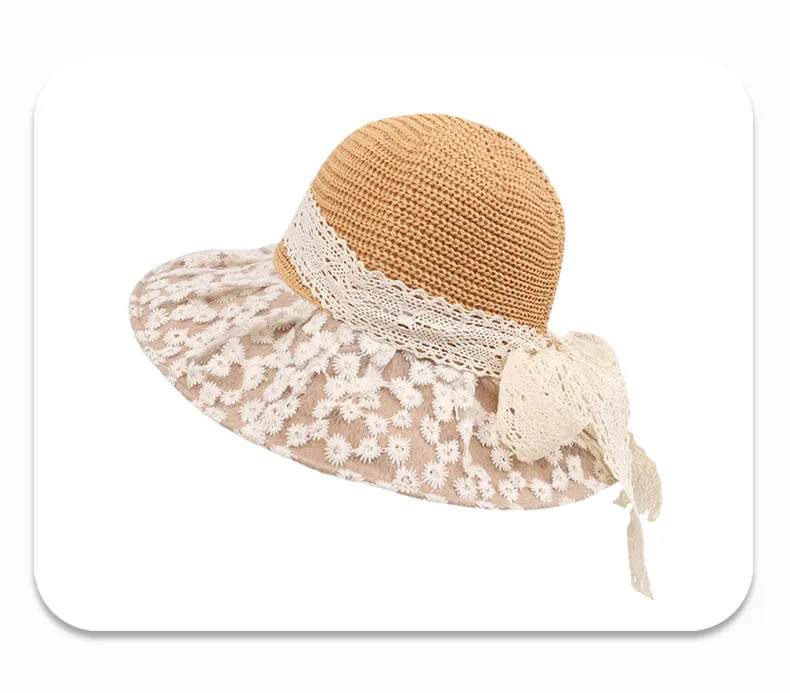 New Style Summer New Hat Female Sweet Temperament Mesh Floral Fisherman Hat Lace Ribbon Bow Sun Hat display picture 7
