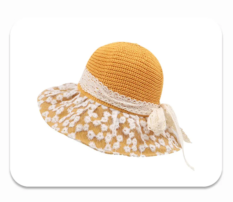 New Style Summer New Hat Female Sweet Temperament Mesh Floral Fisherman Hat Lace Ribbon Bow Sun Hat display picture 8
