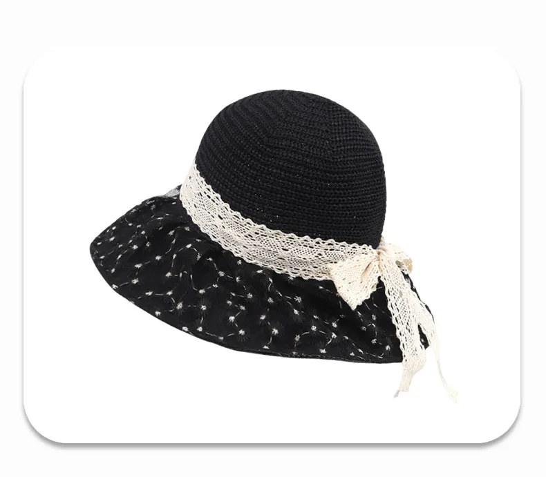 New Style Summer New Hat Female Sweet Temperament Mesh Floral Fisherman Hat Lace Ribbon Bow Sun Hat display picture 9