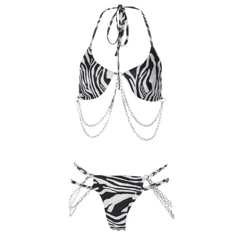 Beach Swimming Women's Romantic Zebra Leopard Polyester Bikini Shorts Sets display picture 7