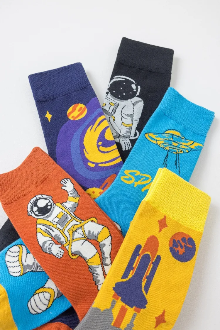 New In Stock Fashion Fashion Socks Socks Wholesale Casual Men's Cotton Socks Astronaut Series Tube Socks Without Clip display picture 1