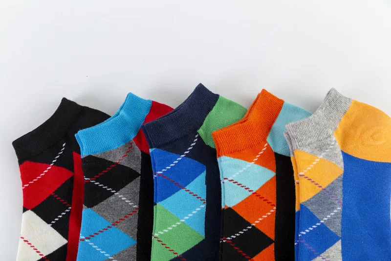 Spring And Summer New Men's Socks Trend Color Large Rhombus Series Men's  Version Of The Boat Socks Men's Socks Casual Socks Wholesale display picture 1